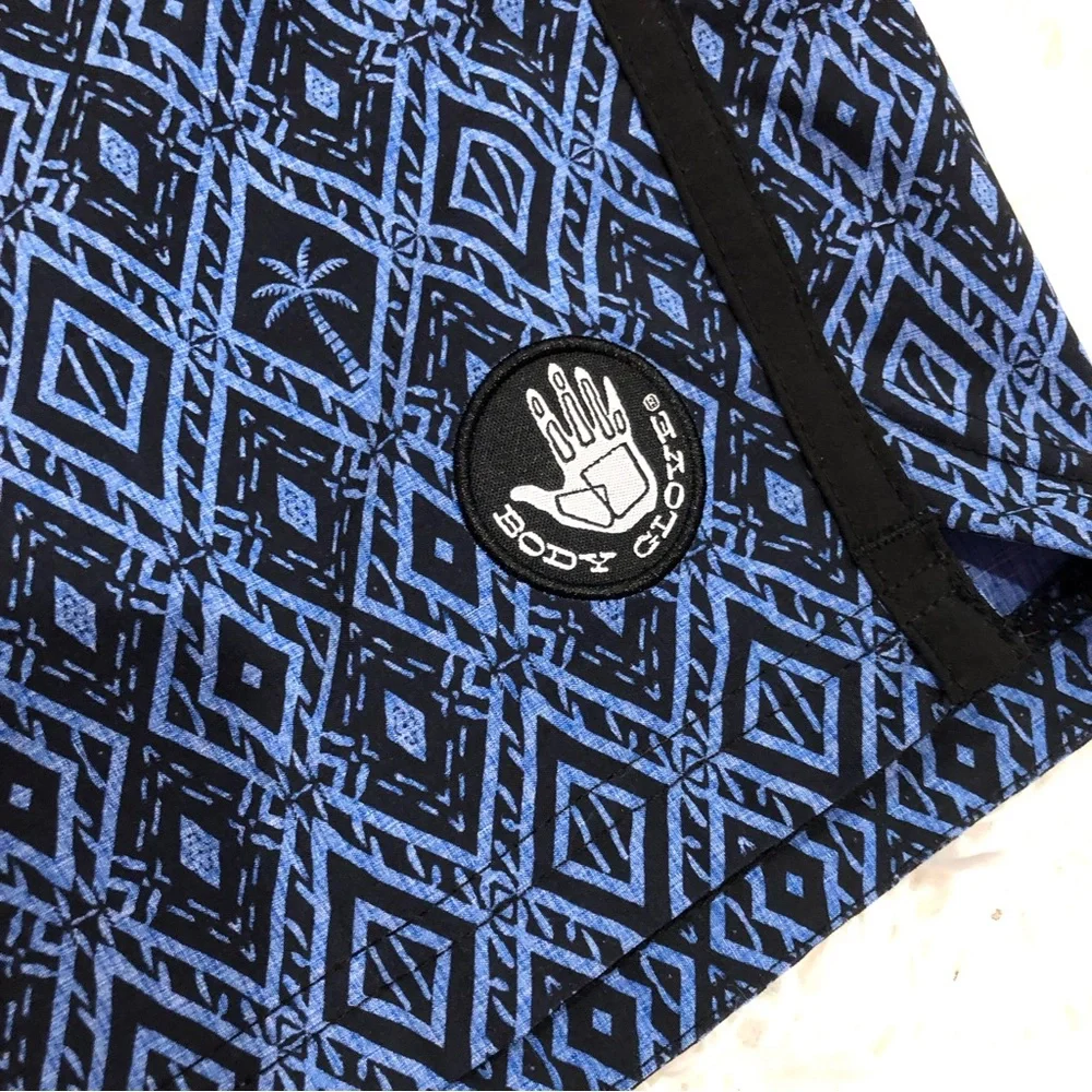 Body Glove Board Short Swimtrunks Diamond Palm Tree Blue Black 30‎